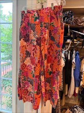 LOFT Floral Wide-Leg Pants in Orange and Pink